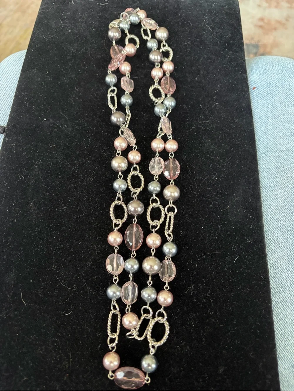 Lia Sophia Pink and Gray Multi-Strand Beaded Necklace